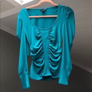 Teal Scoop-Neck, Cold Shoulder, Long Sleeve Top, S